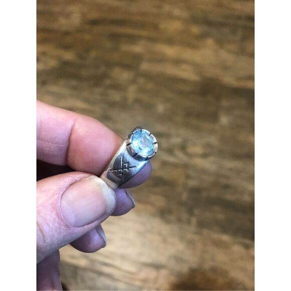 Ring, Mens Blue Topaz Ring, Sterling Silver, size 8.5, Handmade, Celtic Design - Picture 2 of 6